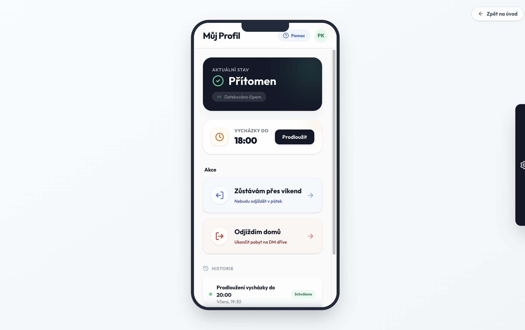 Demo aplikace pro studenty: aktuální stav, prodloužení vycházky a odjezd na víkend